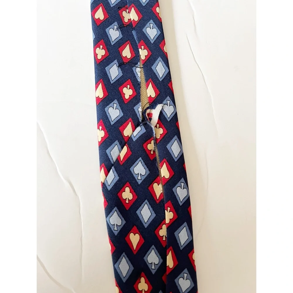 Gucci blue/red/gold card print silk tie